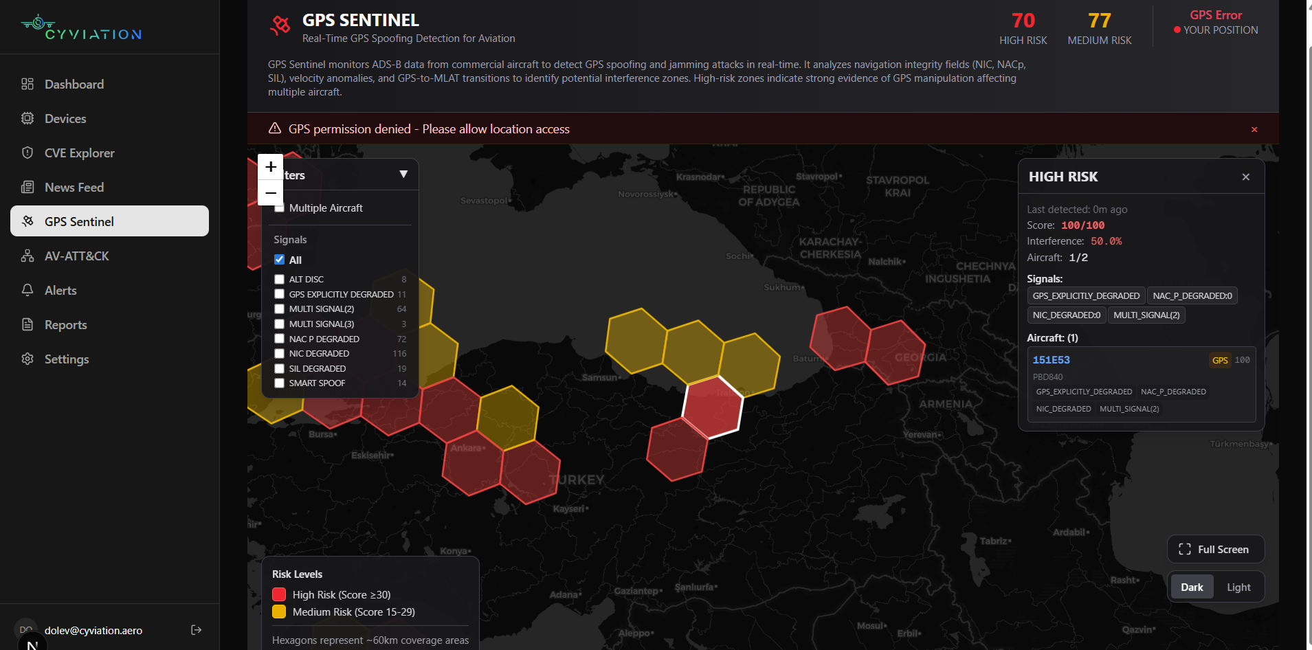 GPS Sentinel GNSS threat map